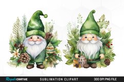 Watercolor Green Christmas Luxury Gnomes Exquisite Clipart Product Image 1