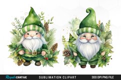 Watercolor Green Christmas Luxury Gnomes Exquisite Clipart Product Image 1
