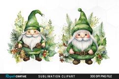 Watercolor Green Christmas Luxury Gnomes Exquisite Clipart Product Image 1