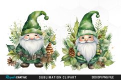 Watercolor Green Christmas Luxury Gnomes Exquisite Clipart Product Image 1