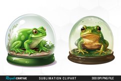 Watercolor Green Frog In Glass Dome Fun Clipart Product Image 1