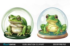 Watercolor Green Frog In Glass Dome Fun Clipart Product Image 1