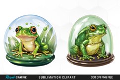 Watercolor Green Frog In Glass Dome Fun Clipart Product Image 1
