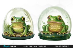 Watercolor Green Frog In Glass Dome Fun Clipart Product Image 1