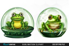 Watercolor Green Frog in Glass Dome Clipart Bundle Product Image 2