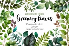 Watercolor green leaves clipart bundle