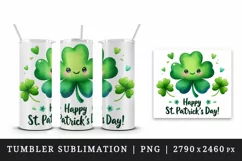 Watercolor green shamrock clover luck Happy St Patrick Day quote print 20 oz tumbler skinny mug wrap clipart t-shirt sublimation printable design