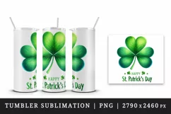 Watercolor green shamrock clover luck Happy St Patrick Day quote print 20 oz tumbler skinny mug wrap clipart t-shirt sublimation printable design