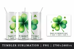 Watercolor green shamrock clover luck Happy St Patrick Day quote print 20 oz tumbler skinny mug wrap clipart t-shirt sublimation printable design