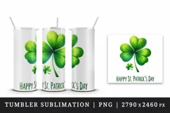 Watercolor green shamrock clover luck Happy St Patrick Day quote print 20 oz tumbler skinny mug wrap clipart t-shirt sublimation printable design