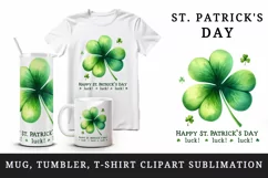 Watercolor green shamrock clover luck Happy St Patrick Day quote print 20 oz tumbler skinny mug wrap clipart t-shirt sublimation printable design