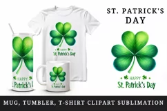Watercolor green shamrock clover luck Happy St Patrick Day quote print 20 oz tumbler skinny mug wrap clipart t-shirt sublimation printable design