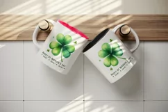 Watercolor green shamrock clover luck Happy St Patrick Day quote print 20 oz tumbler skinny mug wrap clipart t-shirt sublimation printable design