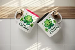 Watercolor green shamrock clover luck Happy St Patrick Day quote print 20 oz tumbler skinny mug wrap clipart t-shirt sublimation printable design