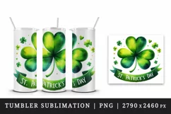 Watercolor green shamrock clover luck St Patrick Day quote print 20 oz tumbler skinny mug wrap clipart t-shirt sublimation printable design