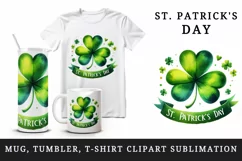 Watercolor green shamrock clover luck St Patrick Day quote print 20 oz tumbler skinny mug wrap clipart t-shirt sublimation printable design