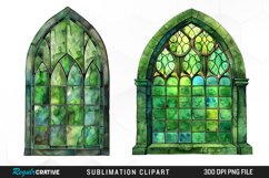 Stained Glass Green Window Illustration Clipart Product Image 1
