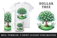 Watercolor green tree leaves dollar bills money lush grass business print 20 oz tumbler skinny mug wrap clipart t-shirt sublimation printable design