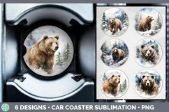 Bundle of six Watercolor Grizzly Bears Car Coaster designs.