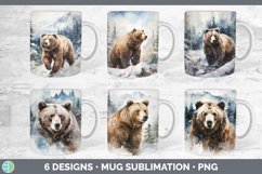 Bundle of six Watercolor Grizzly Bears Mug Wrap designs.