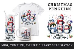 Watercolor group of penguins singing carols Merry Christmas quote print 20 oz tumbler skinny mug wrap clipart t-shirt sublimation printable design