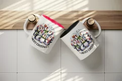 Watercolor group of penguins singing carols Merry Christmas quote print 20 oz tumbler skinny mug wrap clipart t-shirt sublimation printable design