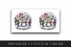 Watercolor group of penguins singing carols Merry Christmas quote print 20 oz tumbler skinny mug wrap clipart t-shirt sublimation printable design