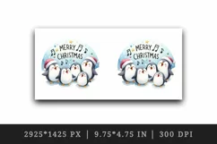 Watercolor group of penguins singing carols Merry Christmas quote print 20 oz tumbler skinny mug wrap clipart t-shirt sublimation printable design