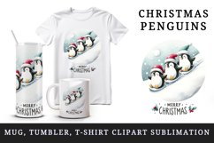 Watercolor group penguins festive hat snow hill Merry Christmas quote print 20 oz tumbler skinny mug wrap clipart t-shirt sublimation printable design