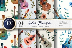 Guitars Wrapped in Floral Vines Digital Paper Product Image 1
