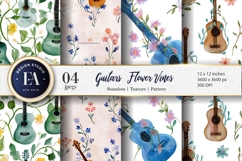 Watercolor Guitars with Flower Vines Seamless Digital Paper Product Image 1
