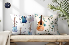 Musical Guitar Vines Seamless Watercolor Digital Paper Product Image 2