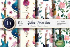 Musical Guitar Vines Seamless Watercolor Digital Paper Product Image 1