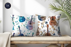 Watercolor Guitars with Flower Vines Seamless Digital Paper Product Image 2