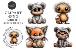 Watercolor Halloween Animal Clipart Product Image 1
