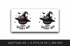 Watercolor halloween black cat witch hat Happy Spooky Day quote print 20 oz tumbler skinny mug wrap clipart t-shirt sublimation printable design