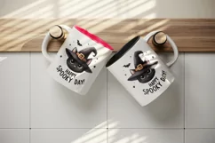 Watercolor halloween black cat witch hat Happy Spooky Day quote print 20 oz tumbler skinny mug wrap clipart t-shirt sublimation printable design