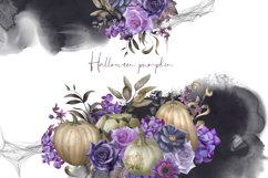 Watercolor Halloween pumpkin clipart, floral border PNG Product Image 4