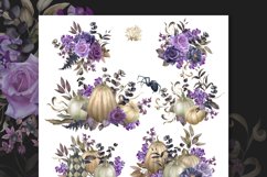 Watercolor Halloween pumpkin clipart, floral border PNG Product Image 9