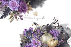 Watercolor Halloween pumpkin clipart, floral border PNG Product Image 3