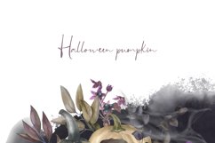 Watercolor Halloween pumpkin clipart, floral border PNG Product Image 5