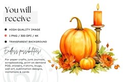 Watercolor Halloween Candles Clipart PNG for sublimation Product Image 2