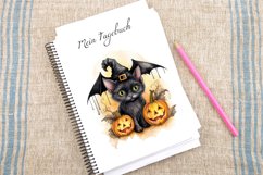 Watercolor Halloween Cat Bat Pumpkin Clipart Bundle Product Image 4
