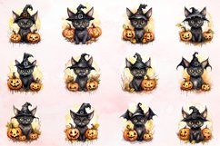 Watercolor Halloween Cat Bat Pumpkin Clipart Bundle Product Image 2