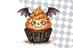 Watercolor Halloween Cupcake Clipart Bundle PNG Files Product Image 2