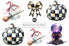 Watercolor Halloween Cute Ghost Clipart Product Image 1