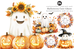 Watercolor Halloween Cute Ghost Clipart Product Image 1