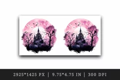 Watercolor Halloween dark scary night moon bats spooky castle haunted house 20oz tumbler skinny mug wrap clipart t-shirt sublimation printable design