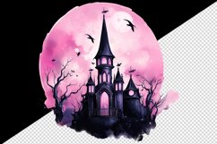 Watercolor Halloween dark scary night moon bats spooky castle haunted house 20oz tumbler skinny mug wrap clipart t-shirt sublimation printable design