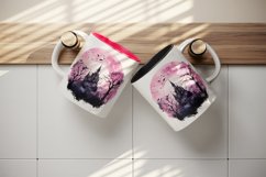 Watercolor Halloween dark scary night moon bats spooky castle haunted house 20oz tumbler skinny mug wrap clipart t-shirt sublimation printable design